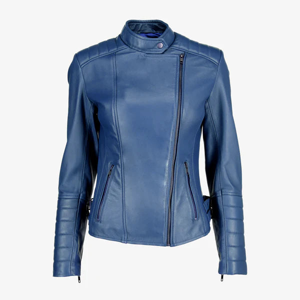 Women Asymmetrical Biker Zip-up Leather Jacket