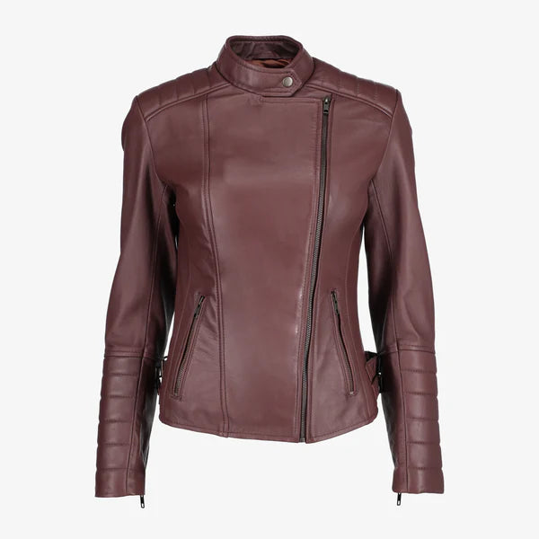 Women Asymmetrical Biker Zip-up Leather Jacket