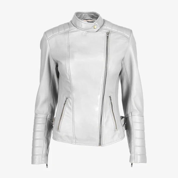 Women Asymmetrical Biker Zip-up Leather Jacket