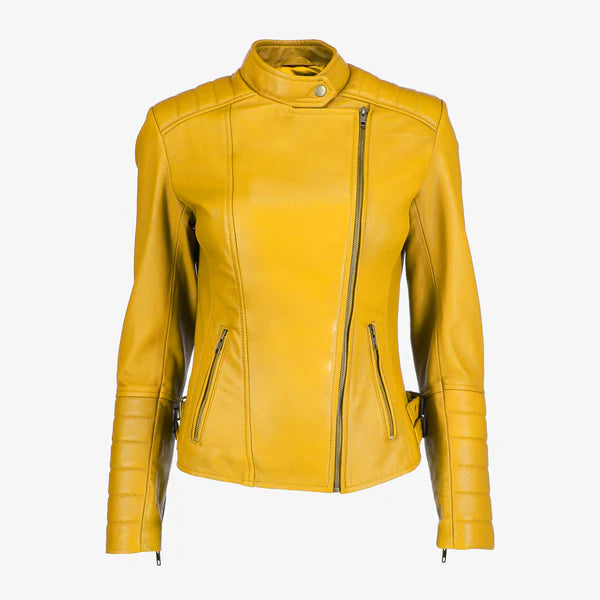 Women Asymmetrical Biker Zip-up Leather Jacket