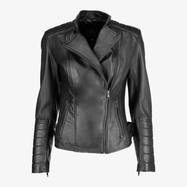 Women Asymmetrical Biker Zip-up Leather Jacket