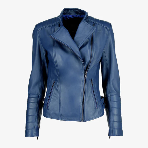 Women Asymmetrical Biker Zip-up Leather Jacket