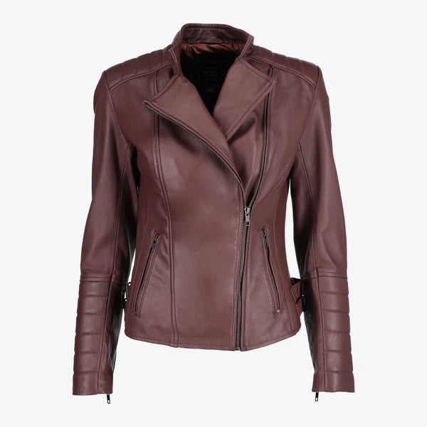 Women Asymmetrical Biker Zip-up Leather Jacket