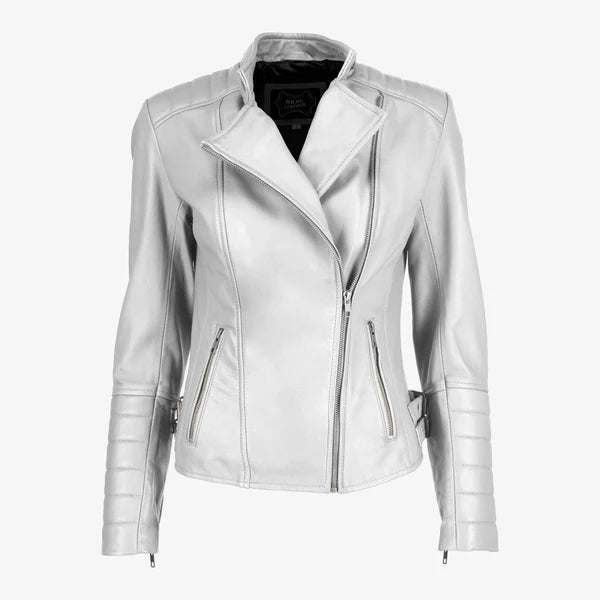 Women Asymmetrical Biker Zip-up Leather Jacket