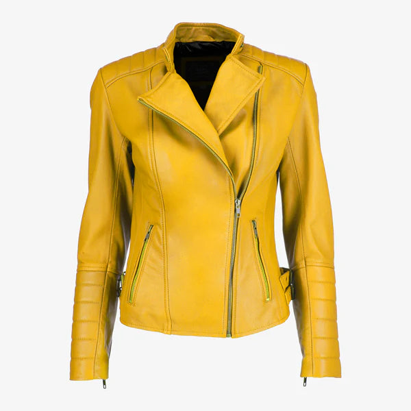 Women Asymmetrical Biker Zip-up Leather Jacket