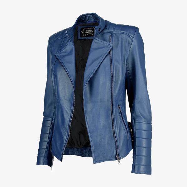 Women Asymmetrical Biker Zip-up Leather Jacket