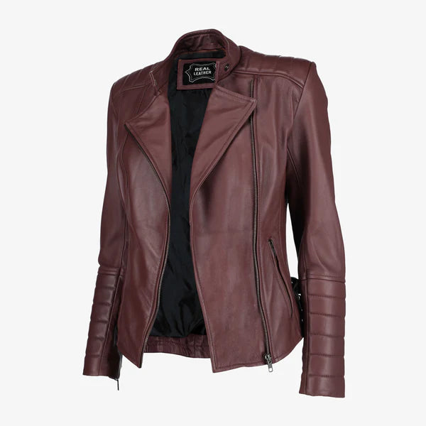 Women Asymmetrical Biker Zip-up Leather Jacket