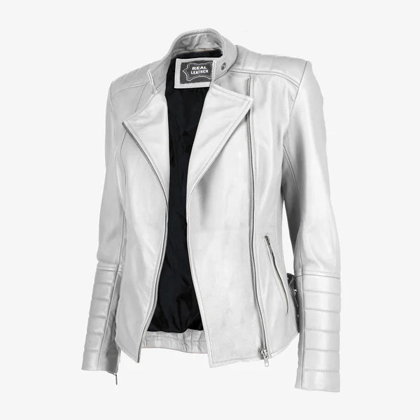 Women Asymmetrical Biker Zip-up Leather Jacket