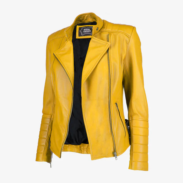 Women Asymmetrical Biker Zip-up Leather Jacket