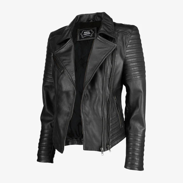 Women Asymmetrical Biker Leather Jacket