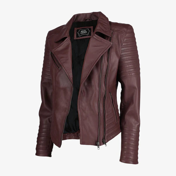 Women Asymmetrical Biker Leather Jacket