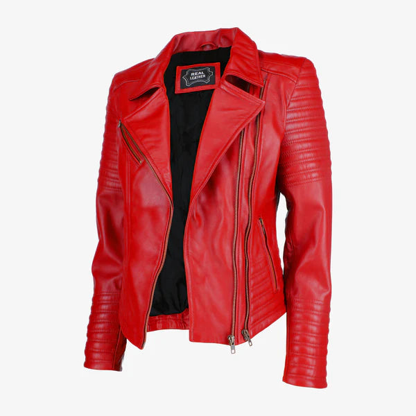 Women Asymmetrical Biker Leather Jacket