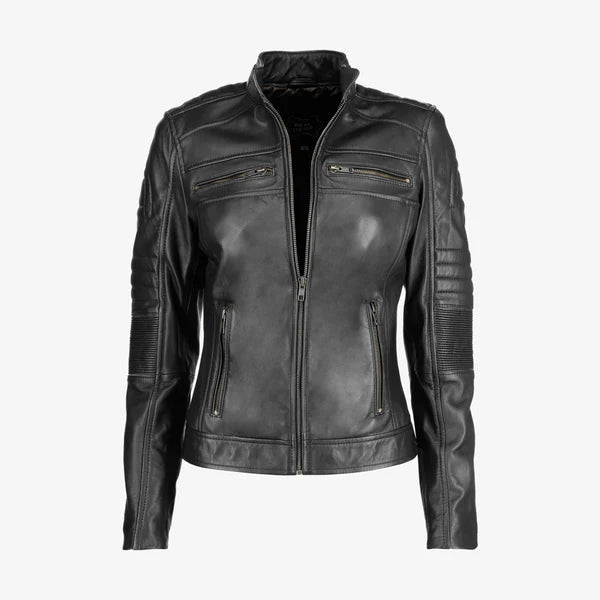 Women Cafe Racer Leather Jacket