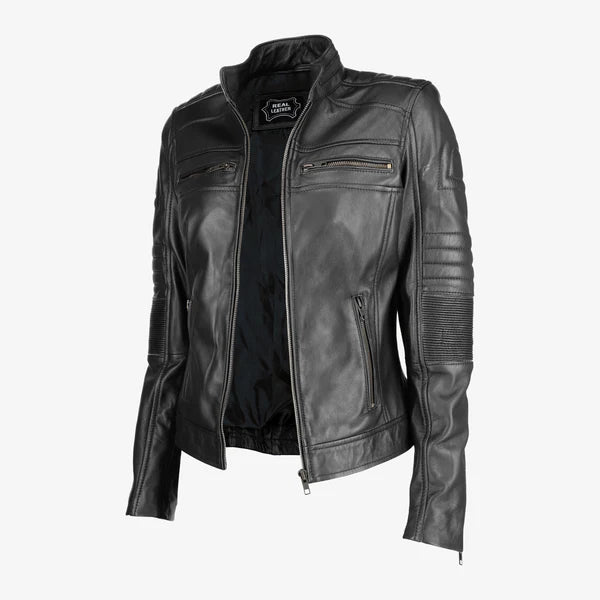 Women Cafe Racer Leather Jacket