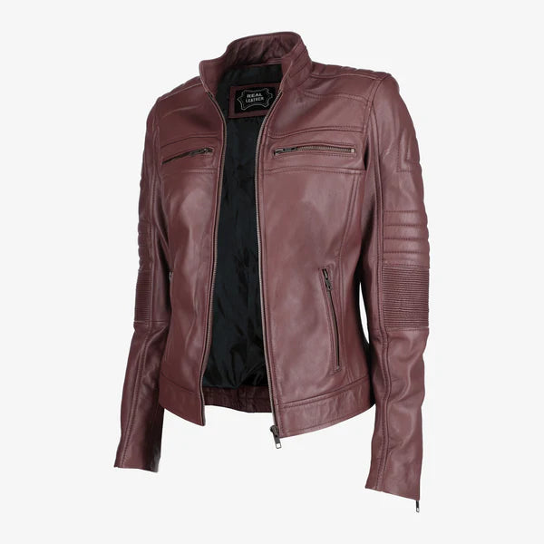Women Cafe Racer Leather Jacket