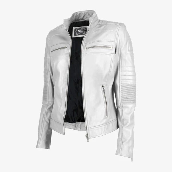 Women Cafe Racer Leather Jacket