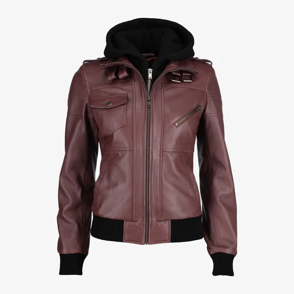 Mens Removable Hood Black Leather Jacket