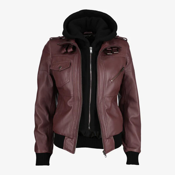Mens Removable Hood Black Leather Jacket
