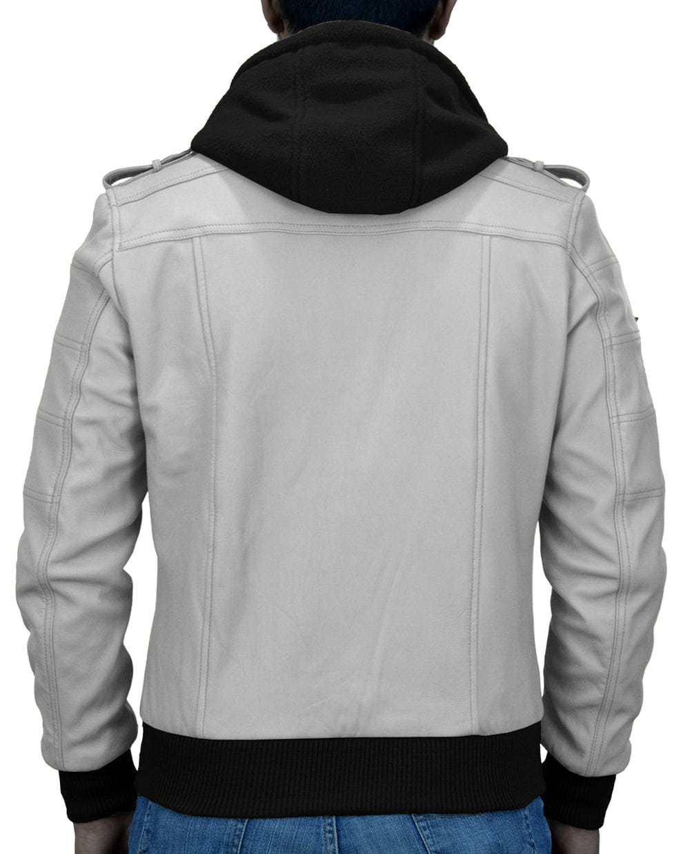 Mens Removable Hood Black Leather Jacket