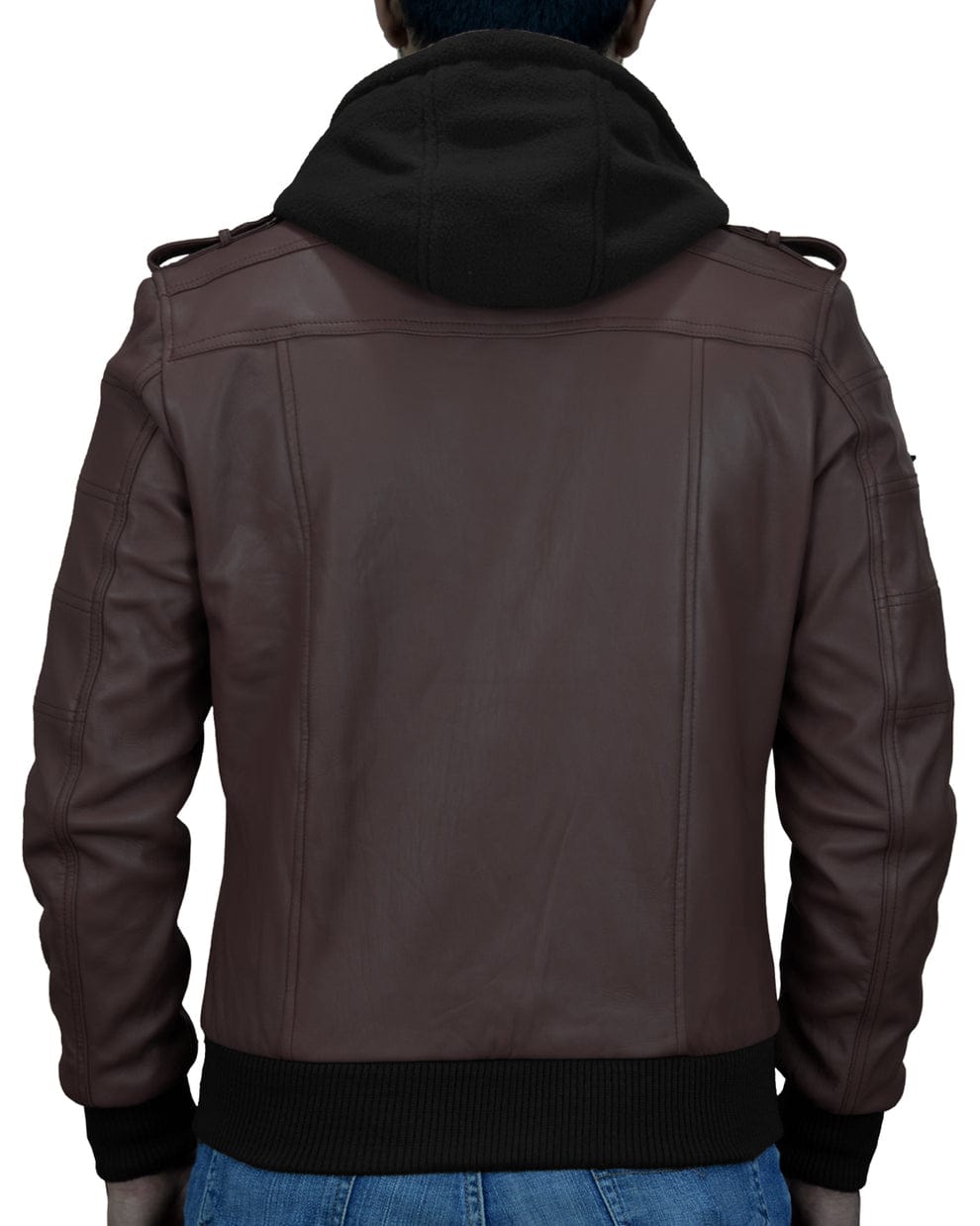 Mens Removable Hood Black Leather Jacket