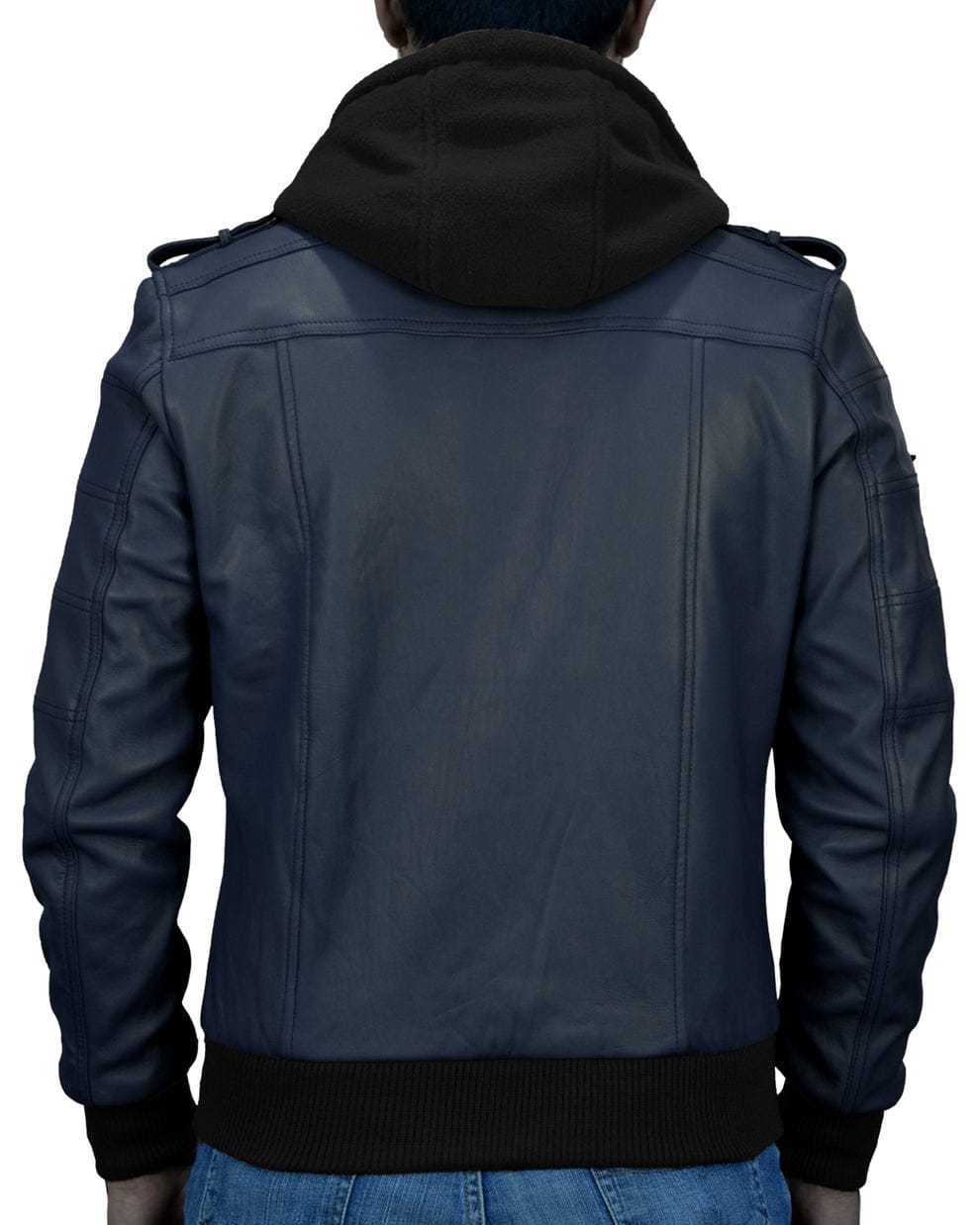 Mens Removable Hood Black Leather Jacket