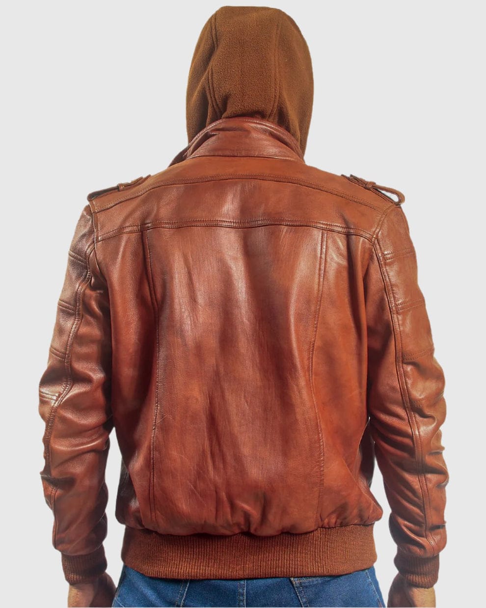 Mens Removable Hood Black Leather Jacket (Copy)