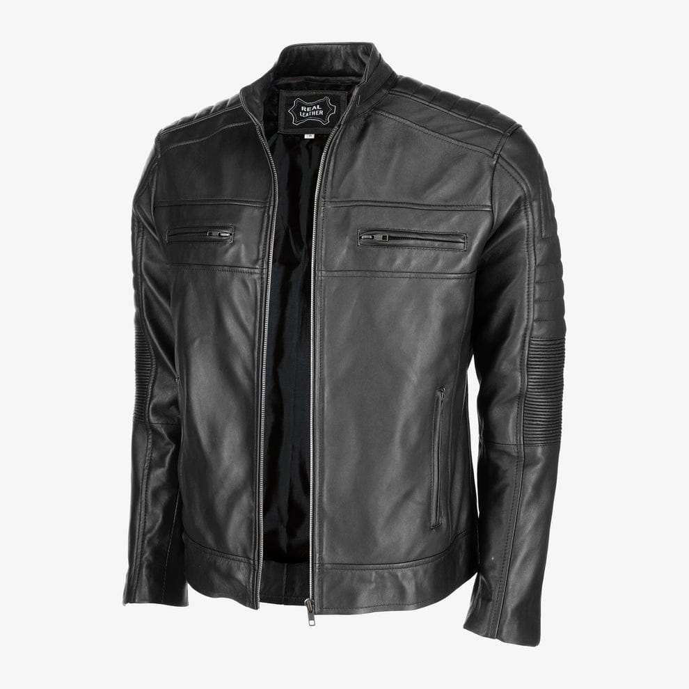 Mens Removable Hood Black Leather Jacket