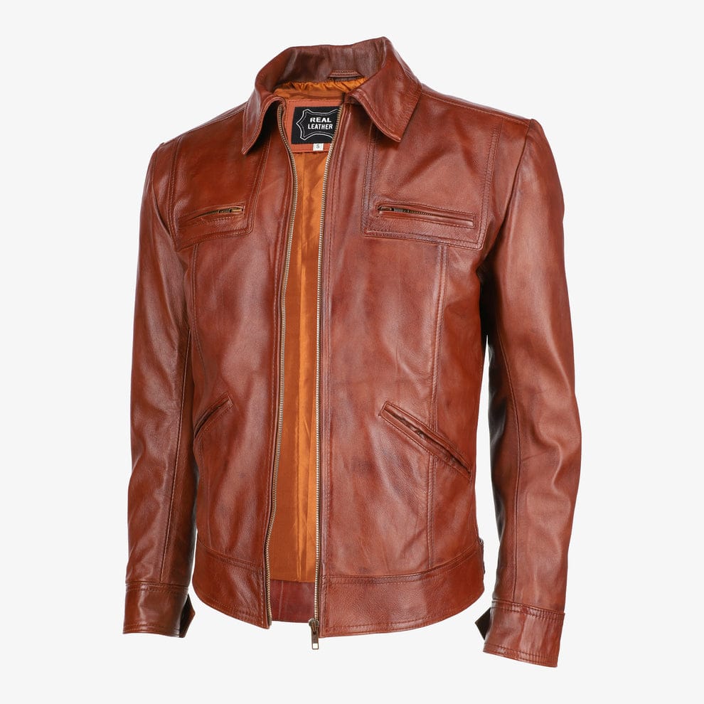 Mens Trucker Brown Leather Jacket